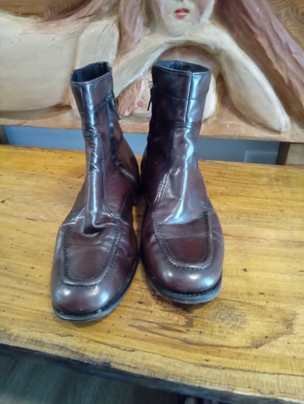 Vintage Unisex Florsheim Sz 10D Essex MocToe Stich Border Black Cherry Leather